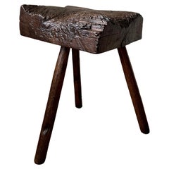 Antique rustic primitive elm thatcher's stool, England c.19th century