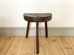 Antique Rustic Primitive French Oak Farmhouse Tripod Stool