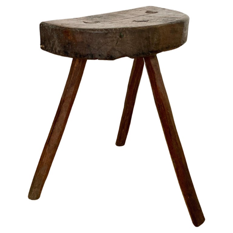 Antique Rustic Primitive French Oak Farmhouse Tripod Stool For Sale at ...