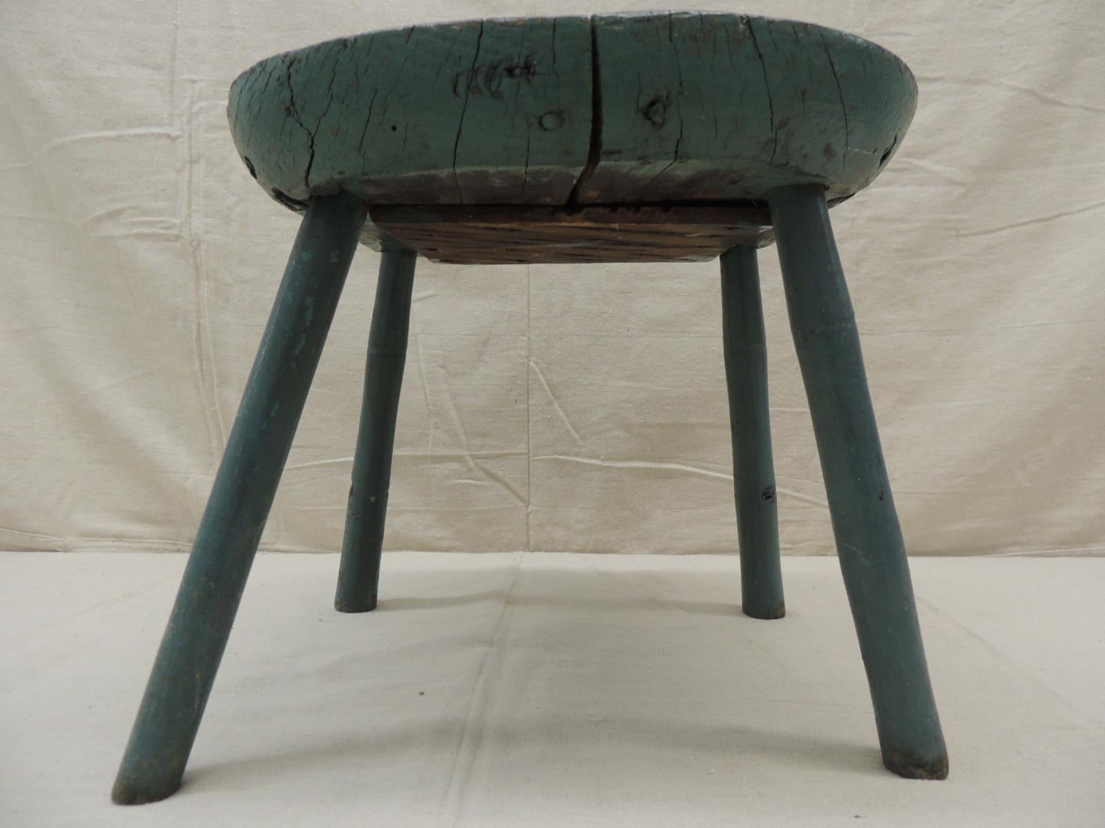 Antique Rustic Painted Stool In Good Condition In Oakland Park, FL