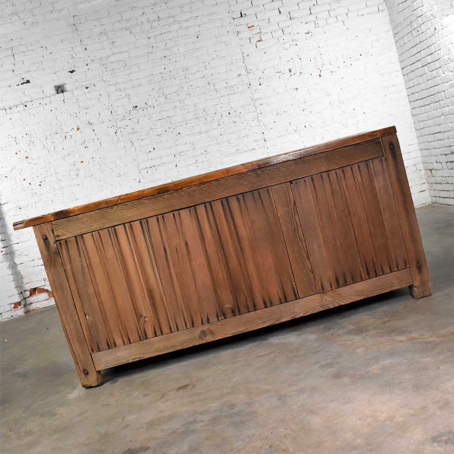 Antique Rustic Primitive Pine Factory Cabinet or Work Bench with Age Patina 1