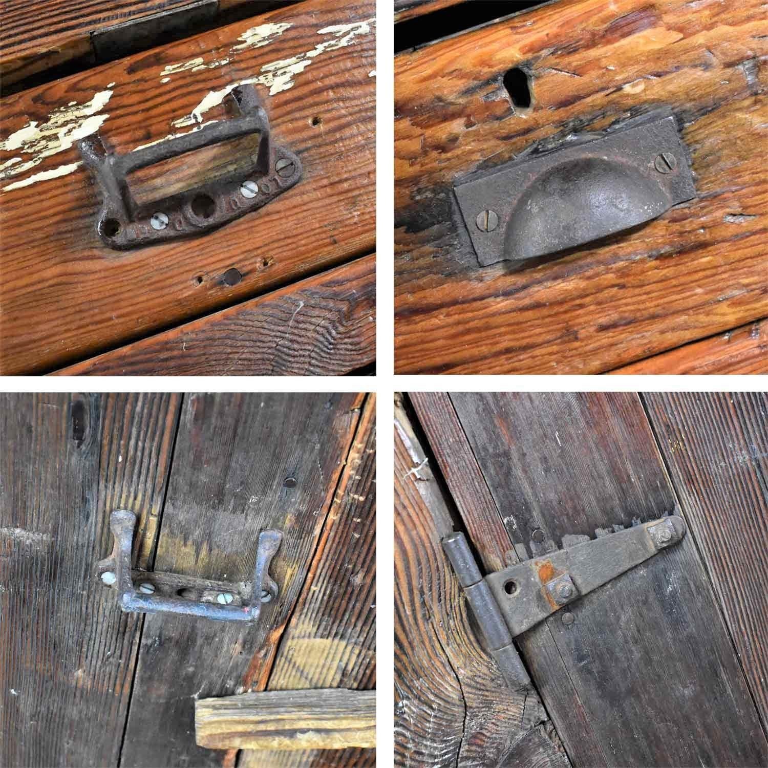 Antique Rustic Primitive Pine Factory Cabinet or Work Bench with Age Patina 3