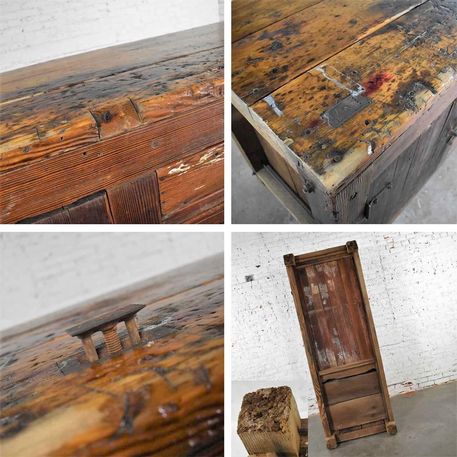 Antique Rustic Primitive Pine Factory Cabinet or Work Bench with Age Patina 4