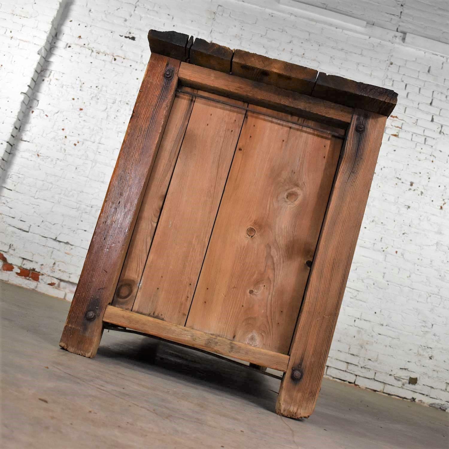 Patinated Antique Rustic Primitive Pine Factory Cabinet or Work Bench with Age Patina