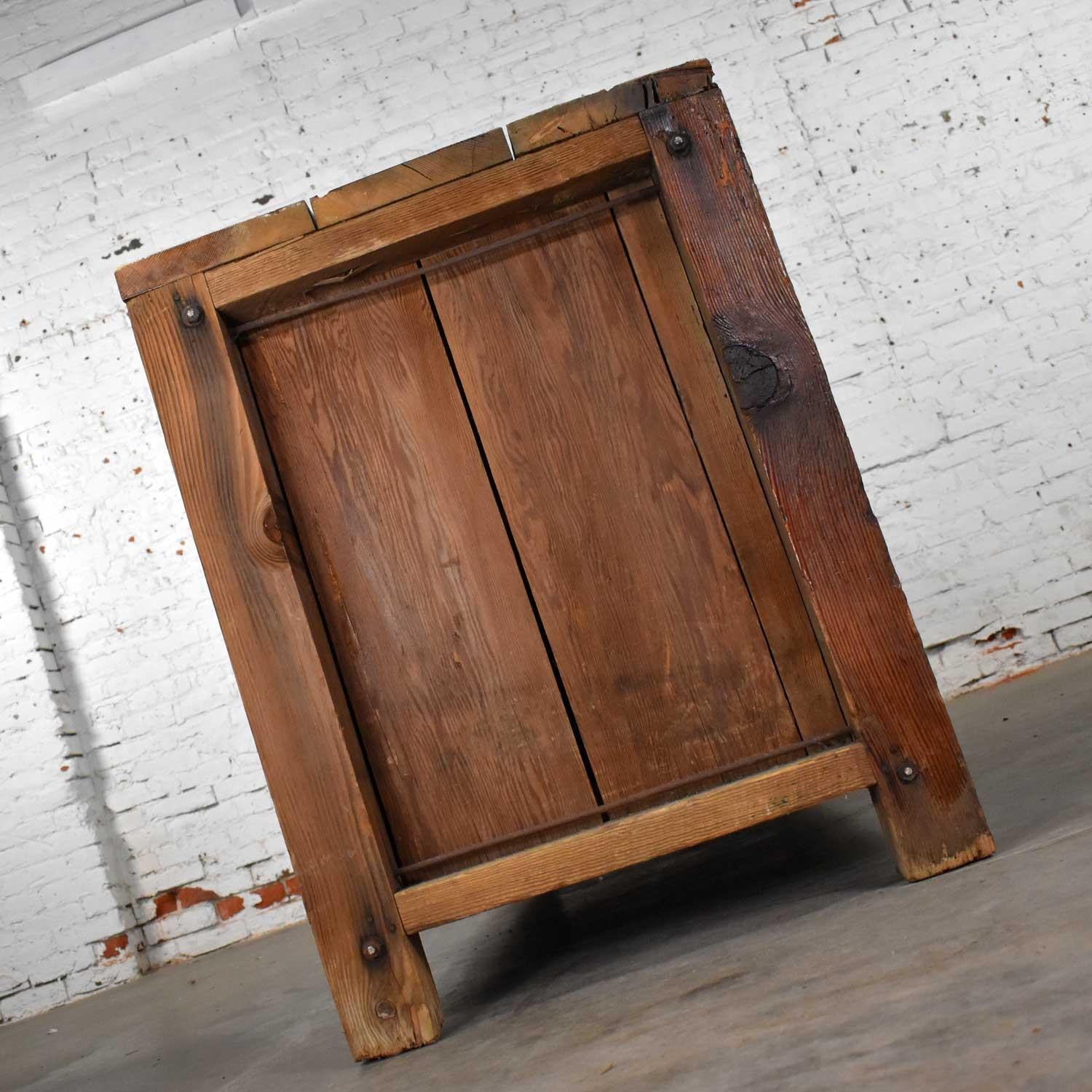 Antique Rustic Primitive Pine Factory Cabinet or Work Bench with Age Patina In Good Condition In Topeka, KS
