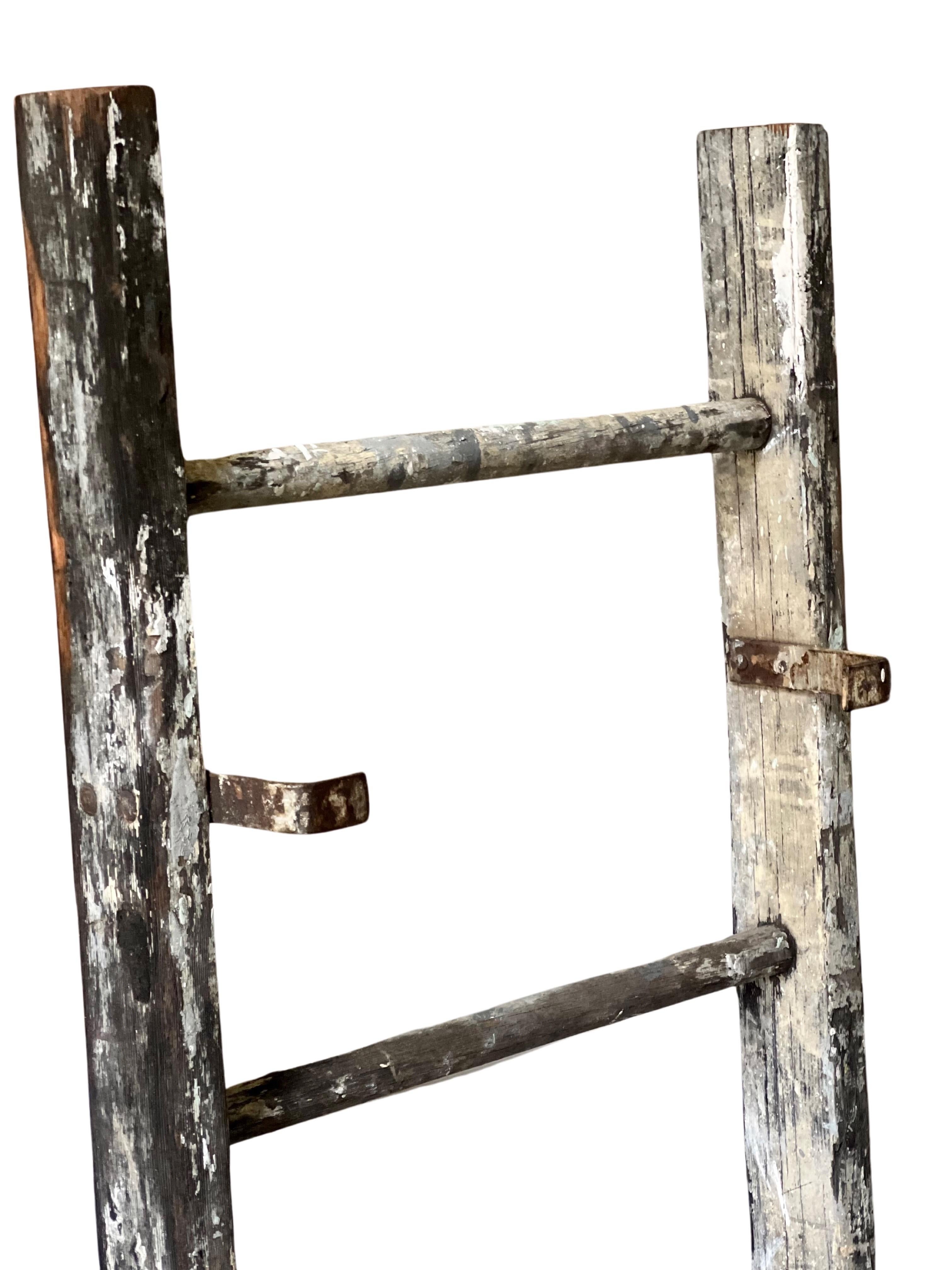 North American Antique Rustic Primitive Wood Ladder For Sale