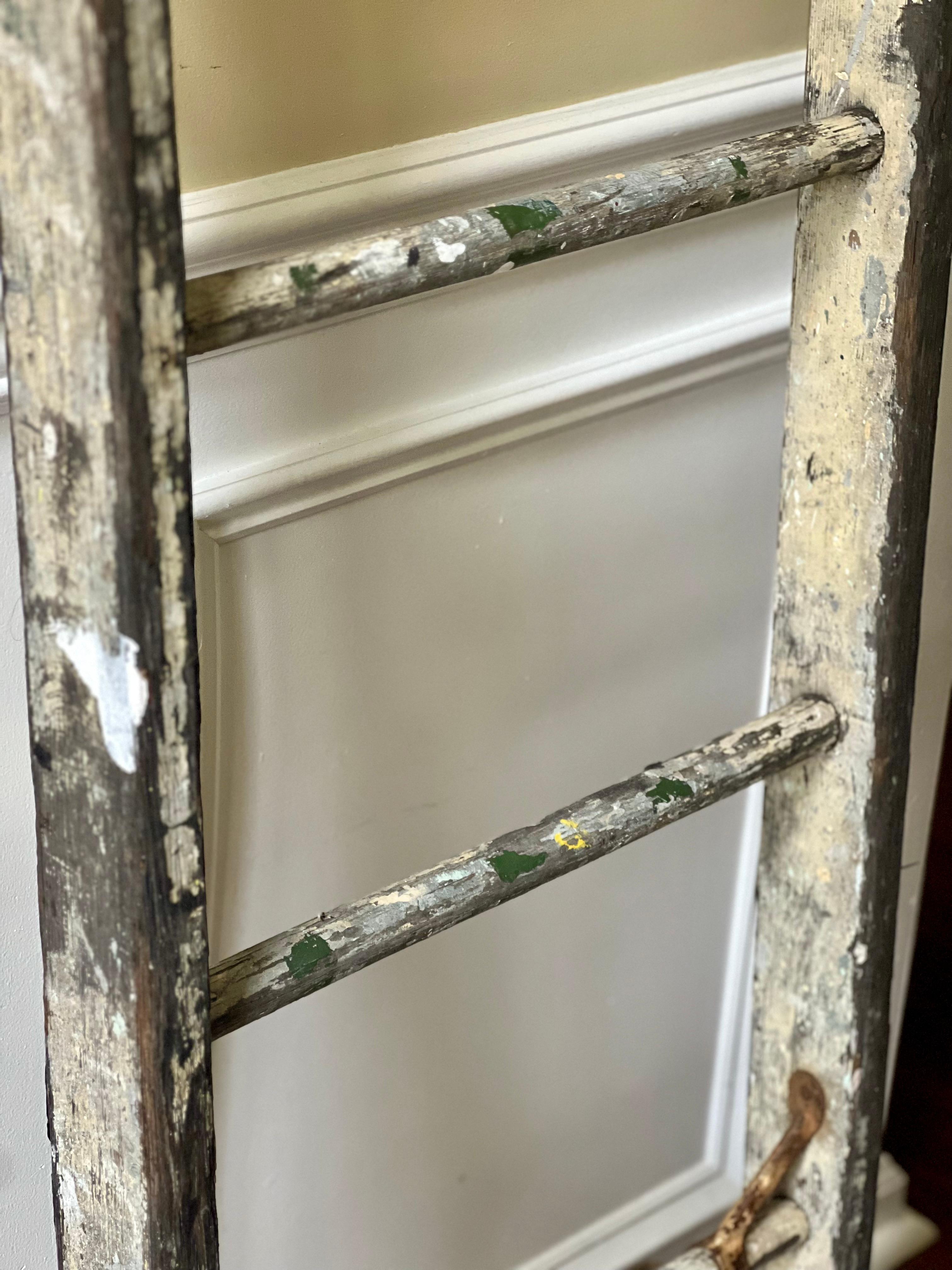 Metal Antique Rustic Primitive Wood Ladder For Sale