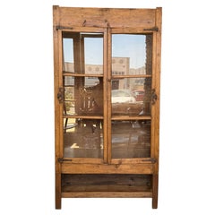 Antique Rustic Reclaimed Wood Sliding Glass Display Cabinet