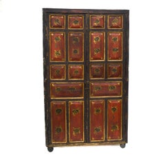 Antique Rustic Red and Black Cabinet