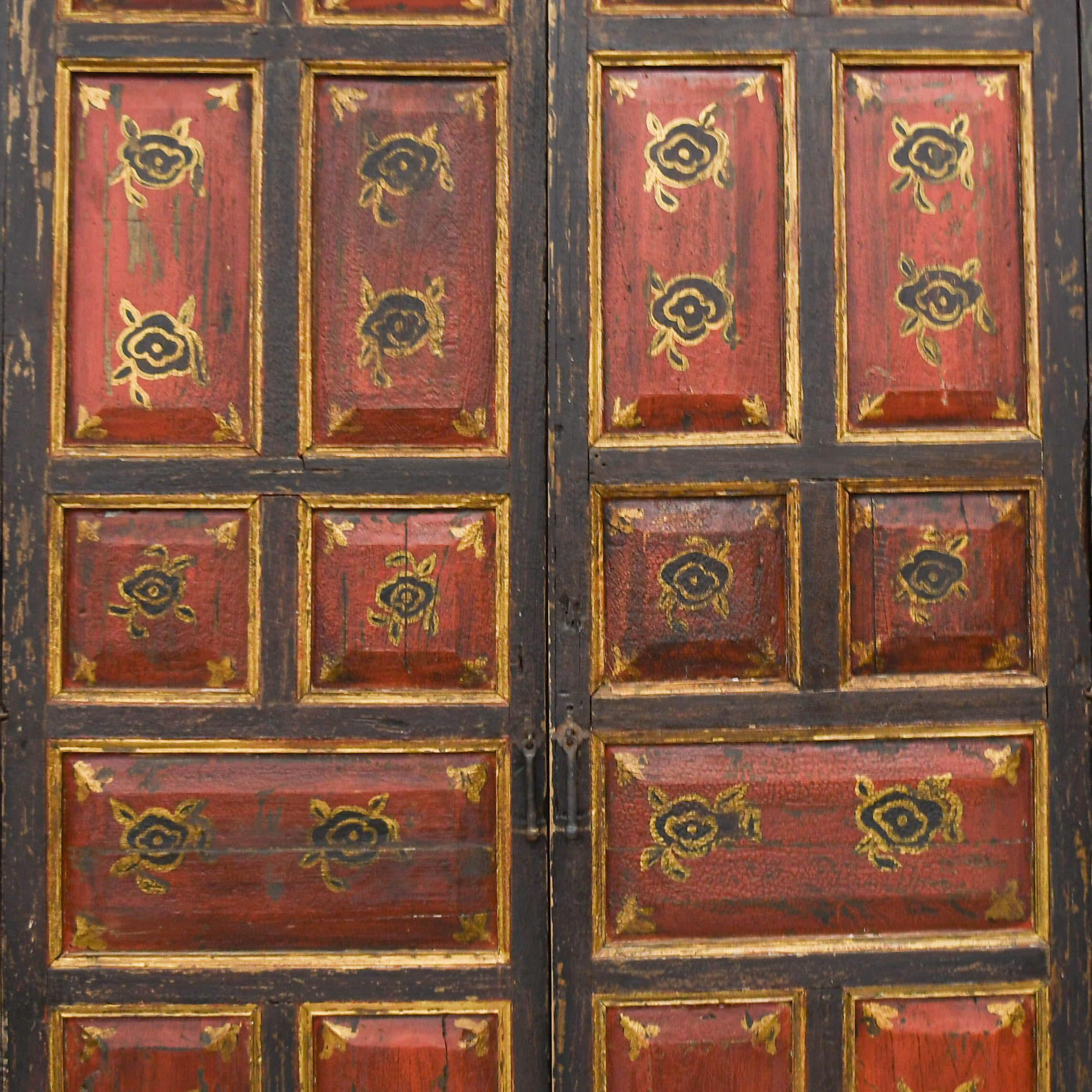 Tibetan Antique Rustic Red and Black Cabinet For Sale