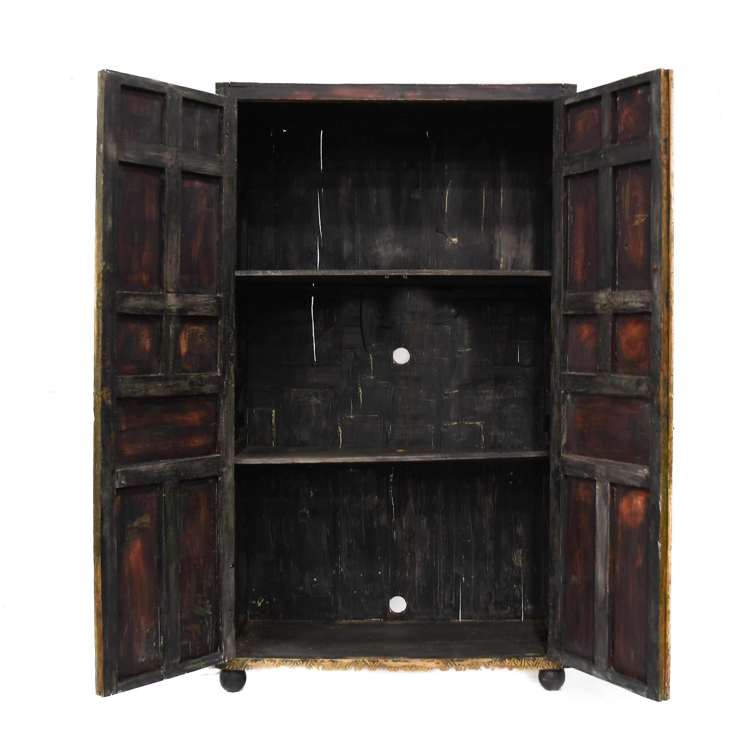 Other Antique Rustic Red and Black Cabinet For Sale