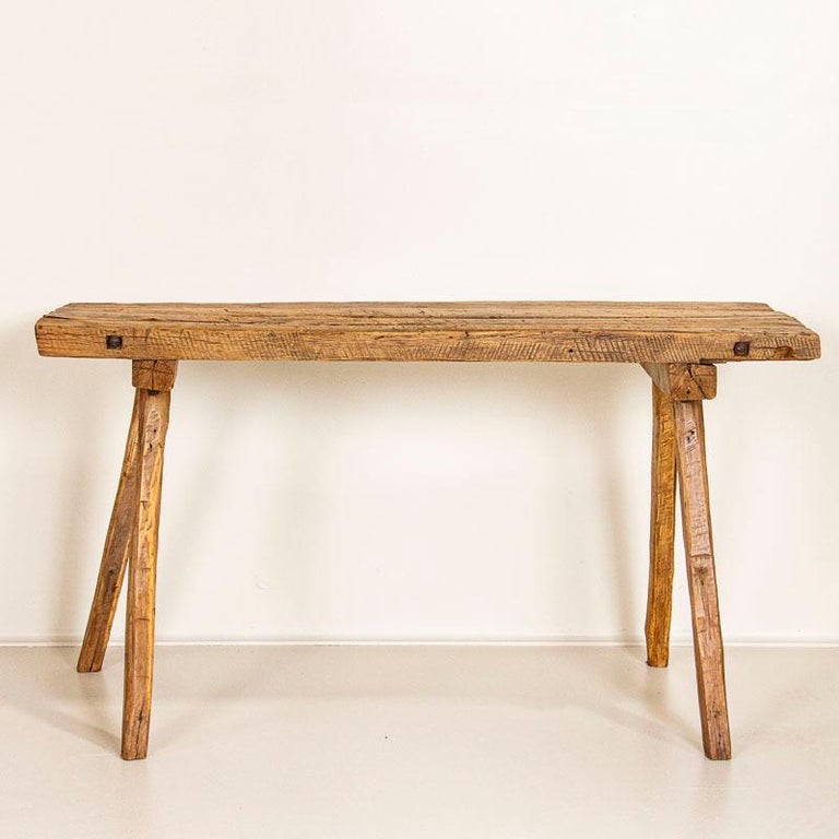 Antique Rustic Slab Wood Console Table with Splay Legs at 1stDibs