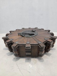Antique Rustic Spanish Revival Style Mahogany Pinwheel Fire Pit Coffee Table