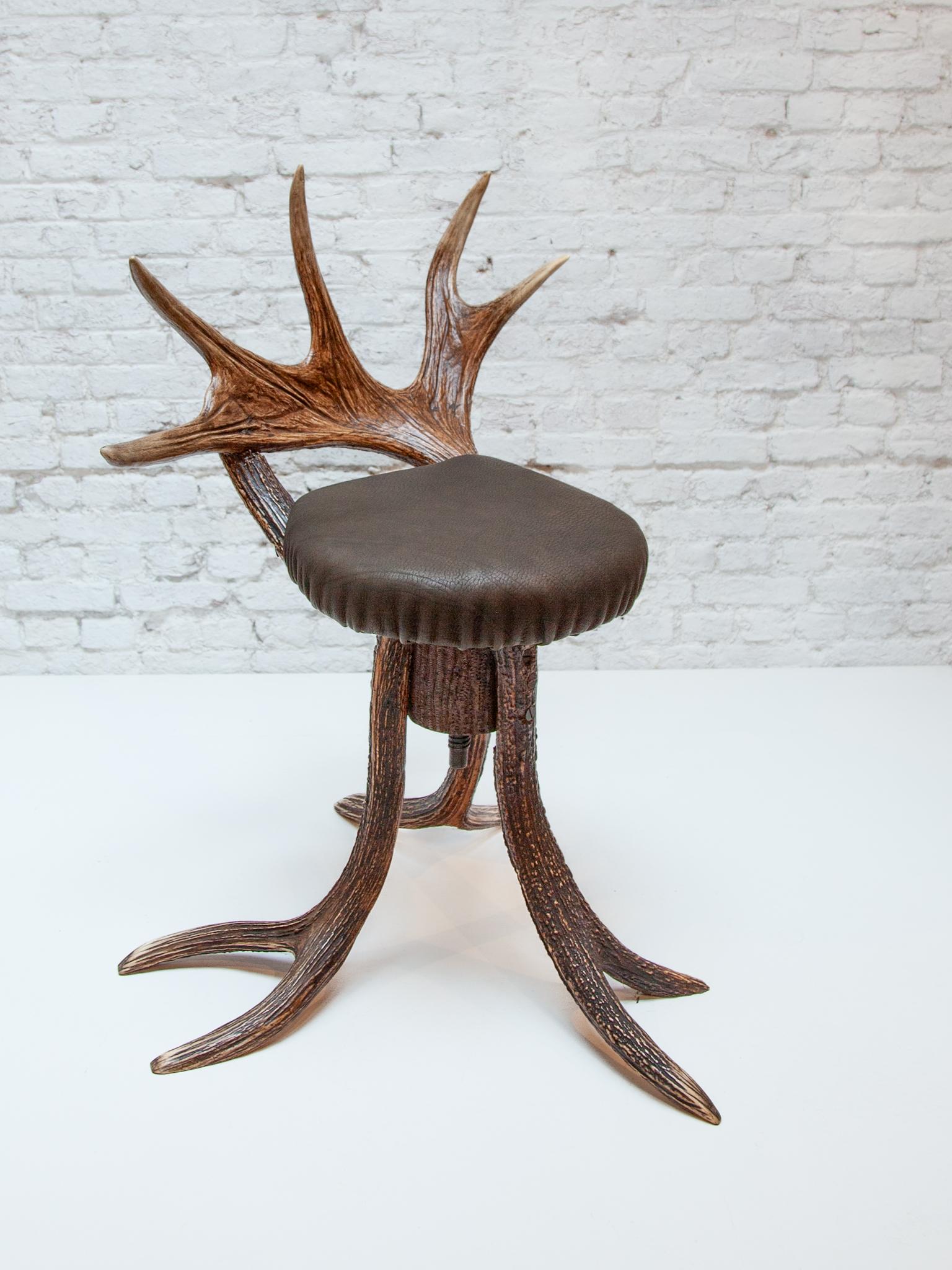 Leather Antique Rustic Stool made in Germany, 1930s For Sale