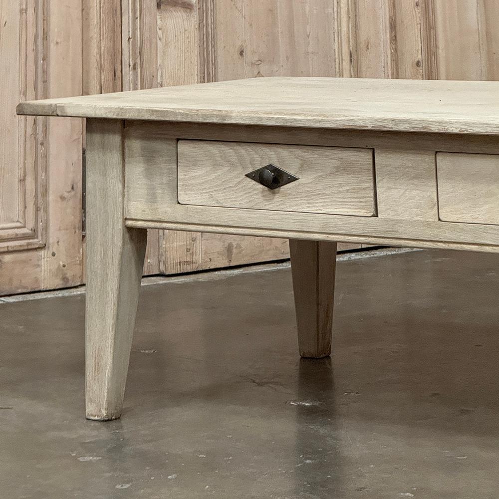 Antique Rustic Stripped Oak Coffee Table For Sale 8