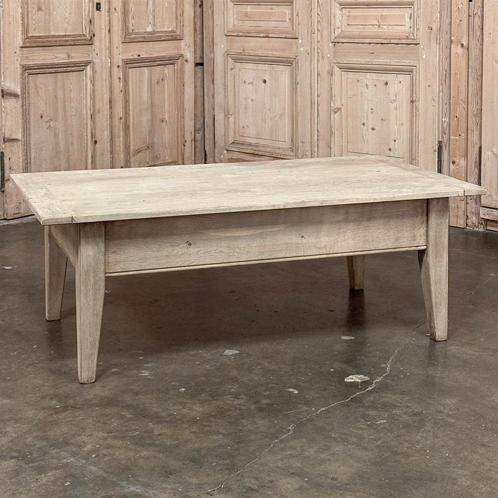 Antique Rustic Stripped Oak Coffee Table For Sale 10