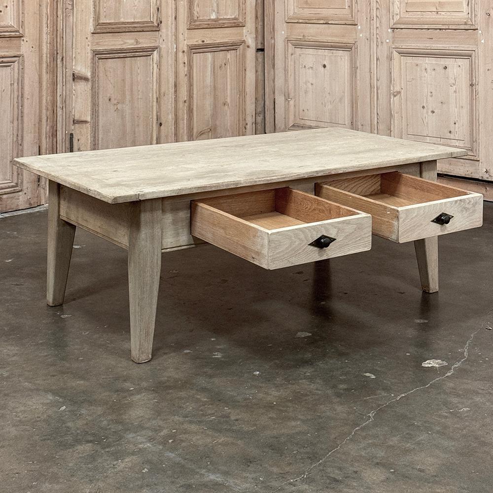 Antique Rustic Stripped Oak Coffee Table For Sale 1