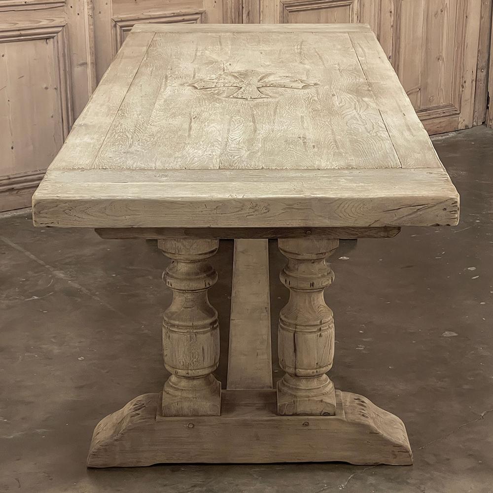 Antique Rustic Stripped Oak Trestle Table For Sale 4