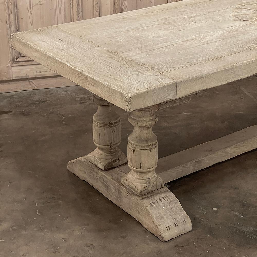 Antique Rustic Stripped Oak Trestle Table For Sale 5