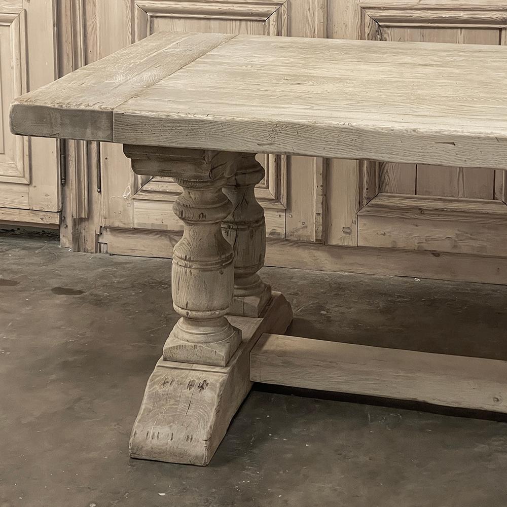 Antique Rustic Stripped Oak Trestle Table For Sale 8