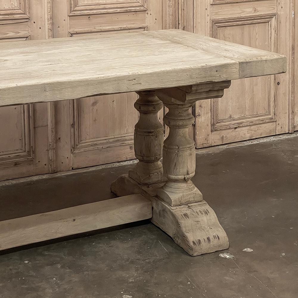 Antique Rustic Stripped Oak Trestle Table For Sale 9