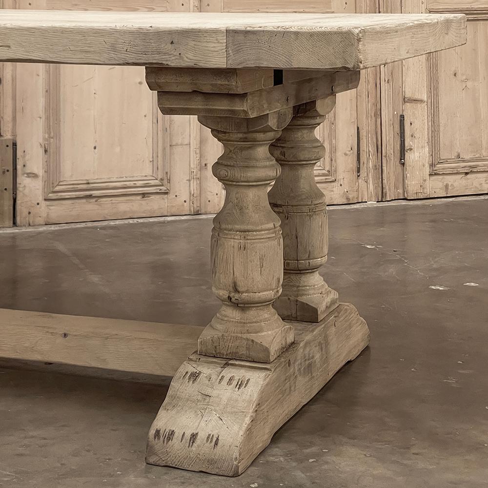 Antique Rustic Stripped Oak Trestle Table For Sale 11