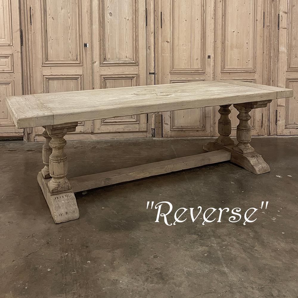 Antique Rustic Stripped Oak Trestle Table For Sale 12