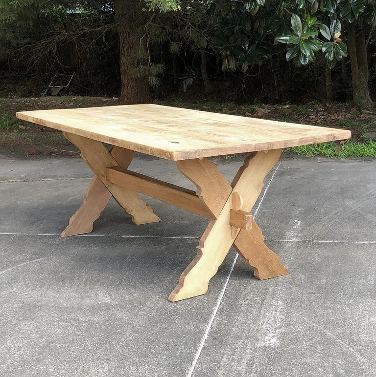 Antique Rustic Stripped Oak Trestle Table at 1stDibs
