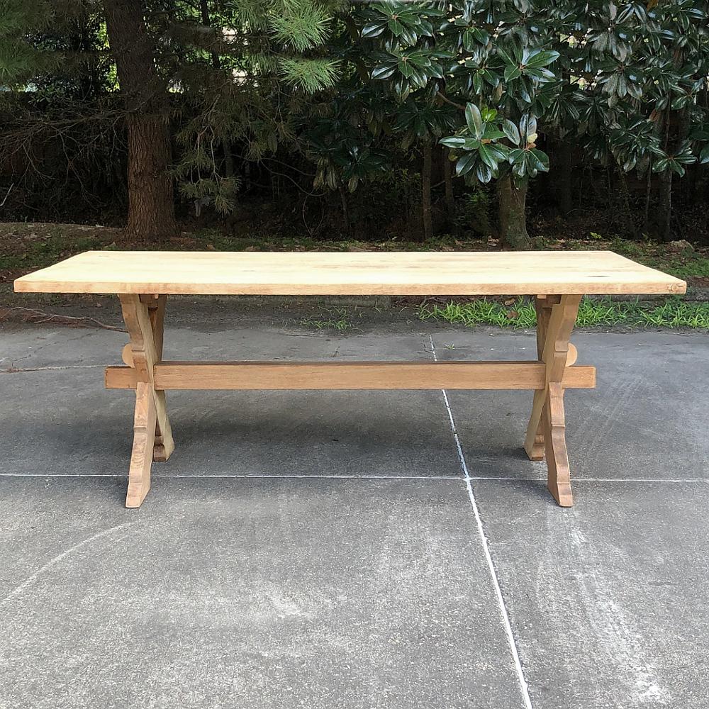 Belgian Antique Rustic Stripped Oak Trestle Table