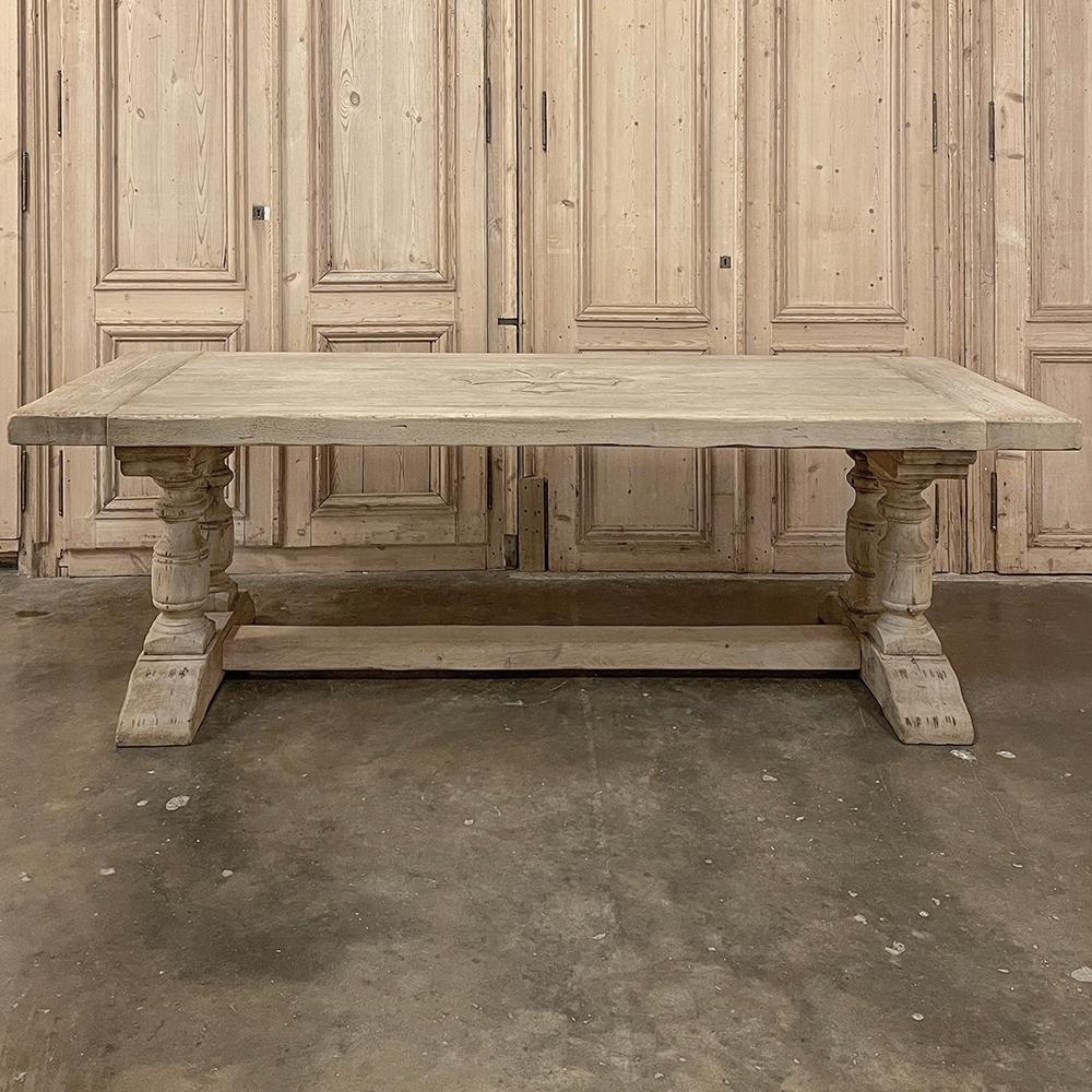 Antique Rustic Stripped Oak Trestle Table In Good Condition For Sale In Dallas, TX