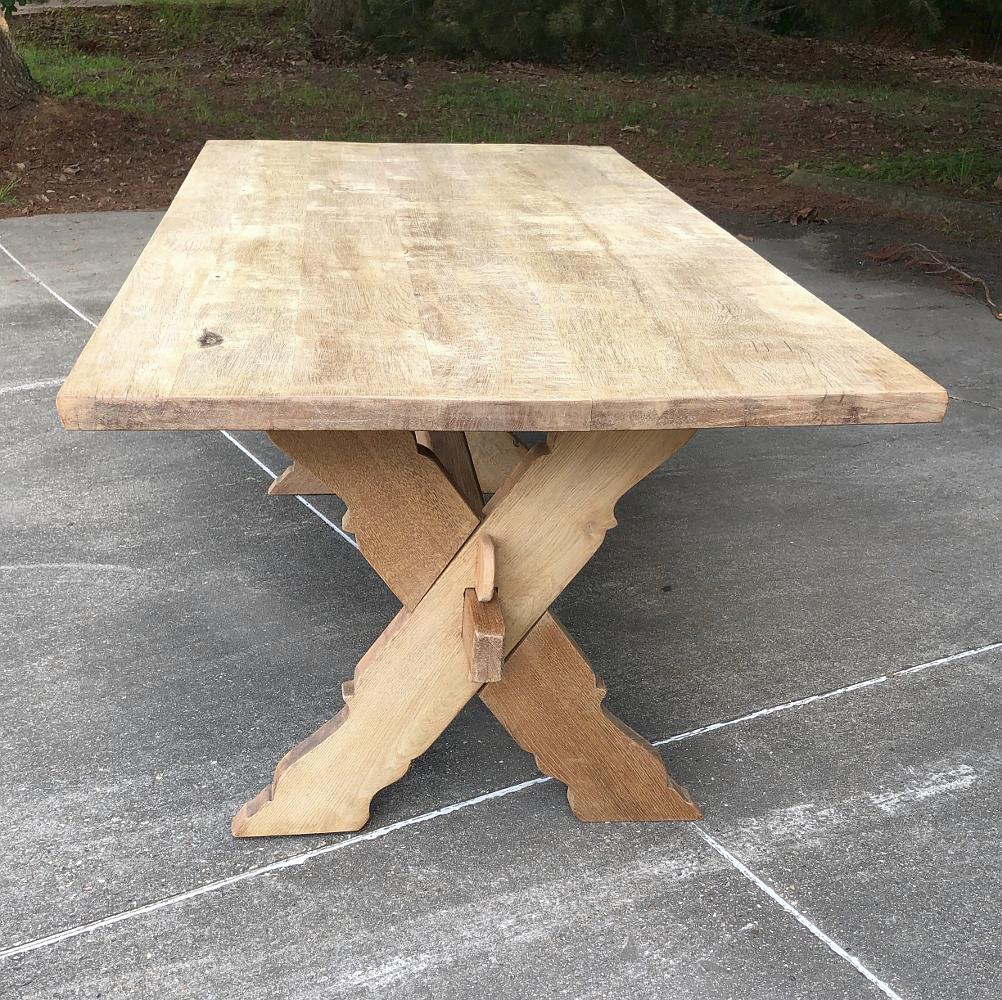 Hand-Crafted Antique Rustic Stripped Oak Trestle Table