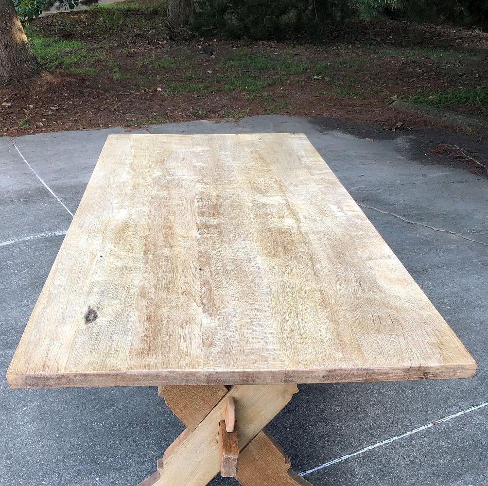 Antique Rustic Stripped Oak Trestle Table In Good Condition In Dallas, TX
