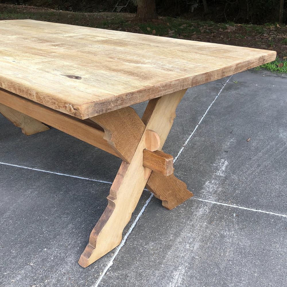 20th Century Antique Rustic Stripped Oak Trestle Table