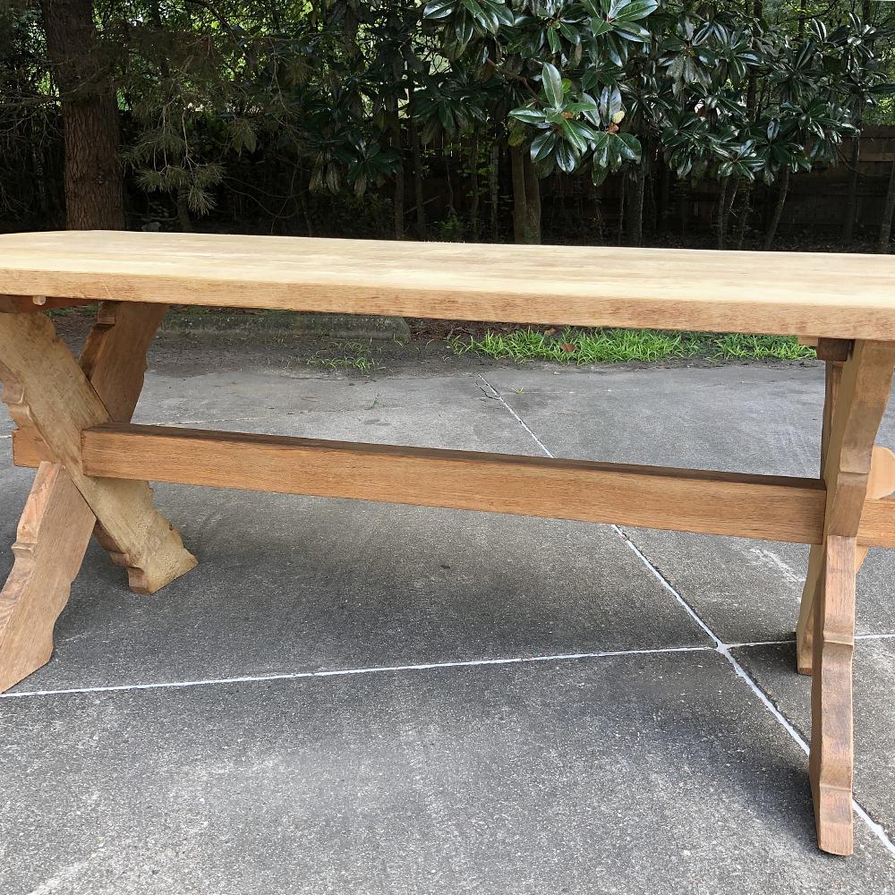 Antique Rustic Stripped Oak Trestle Table 1