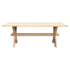 Antique Rustic Stripped Oak Trestle Table