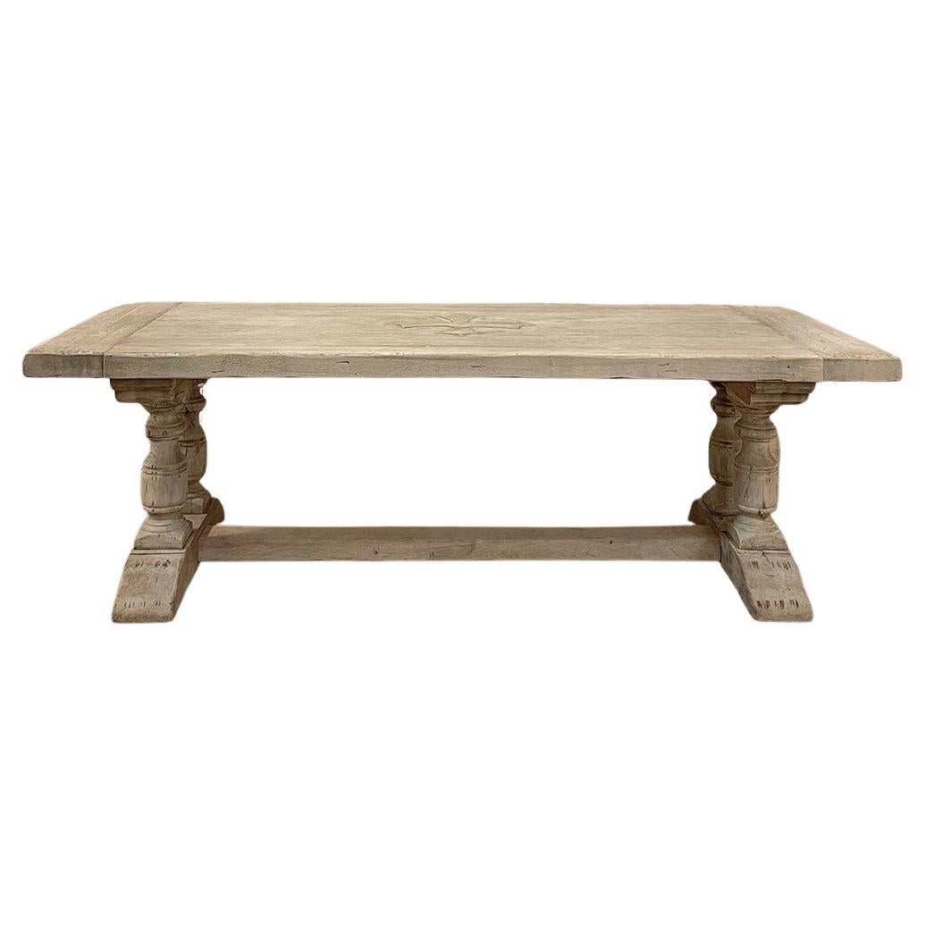 Antique Rustic Stripped Oak Trestle Table For Sale