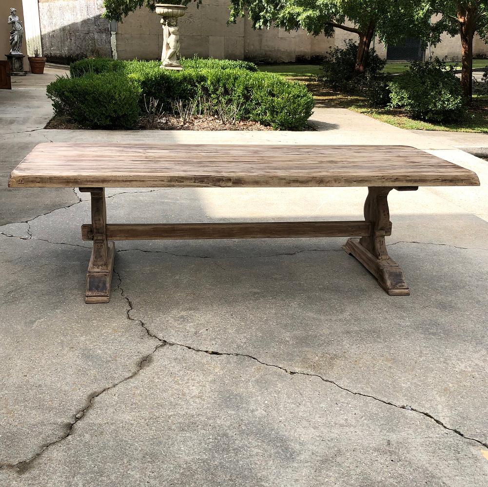 Hand-Crafted Antique Rustic Stripped Sycamore Trestle Table