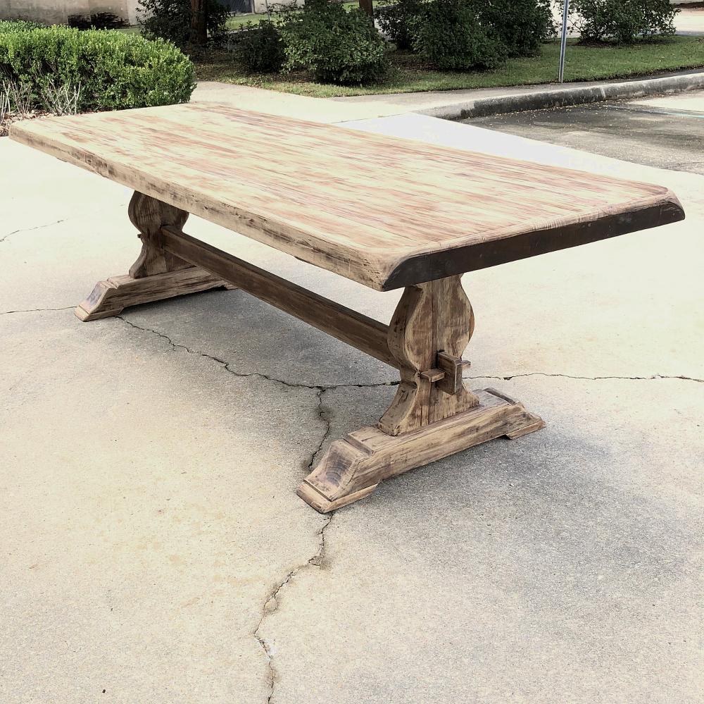 Antique Rustic Stripped Sycamore Trestle Table In Good Condition In Dallas, TX