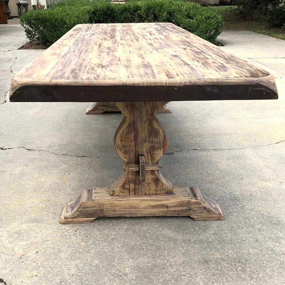 20th Century Antique Rustic Stripped Sycamore Trestle Table