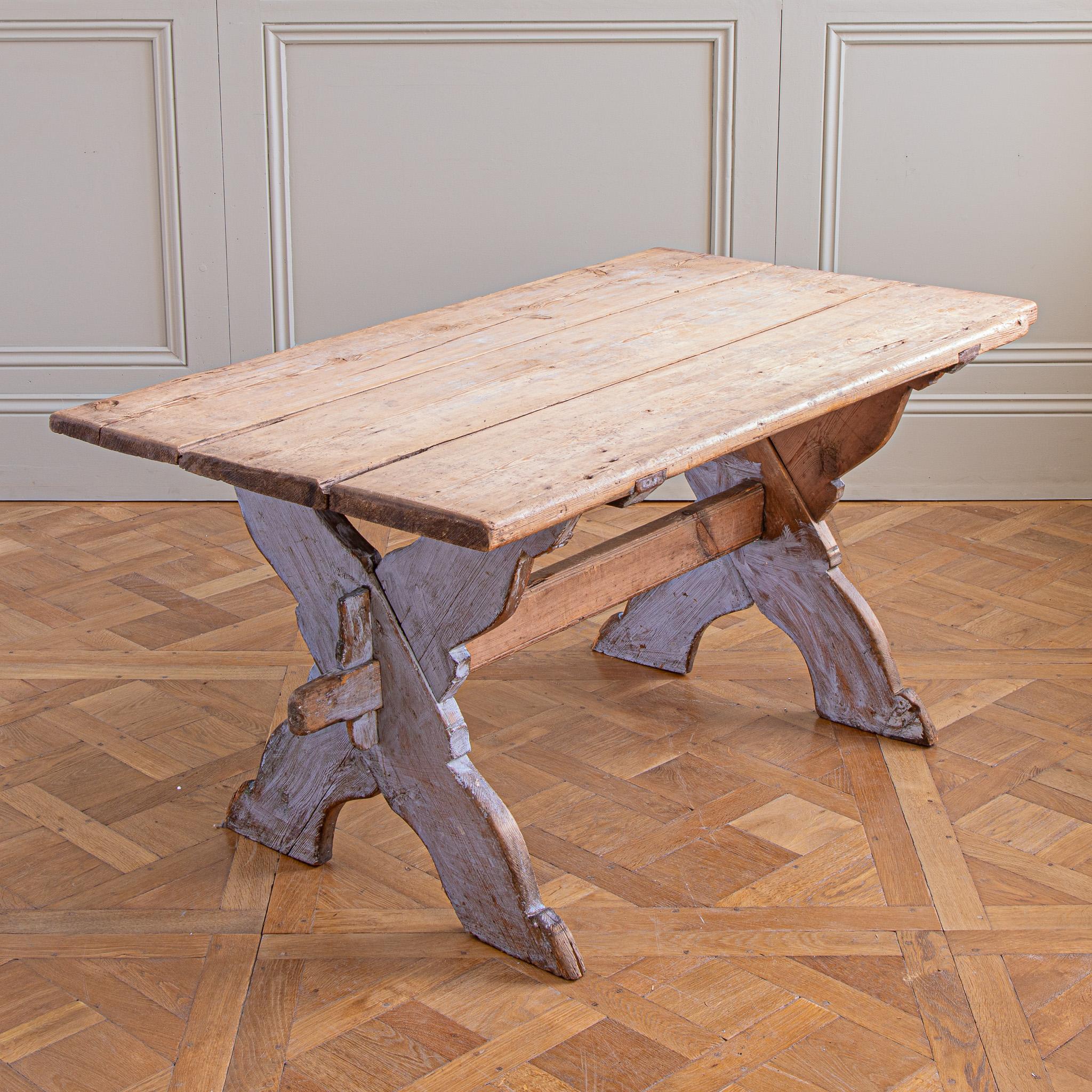 Antique Rustic Swedish Farm House Table With Chalk Blue Patina Circa 1860 For Sale 5