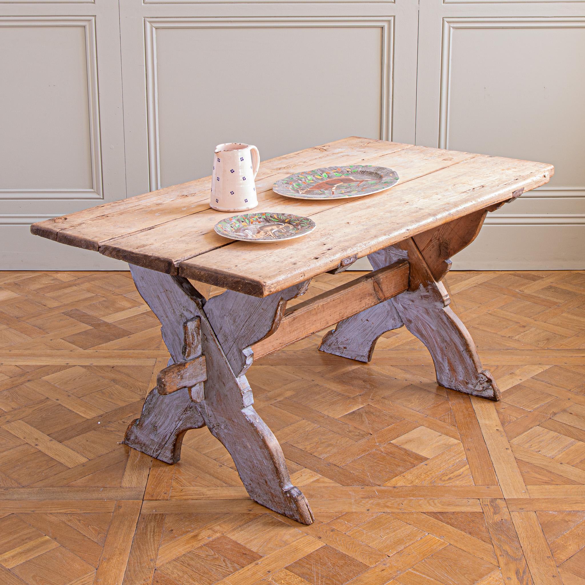 Antique Rustic Swedish Farm House Table With Chalk Blue Patina Circa 1860 For Sale 6