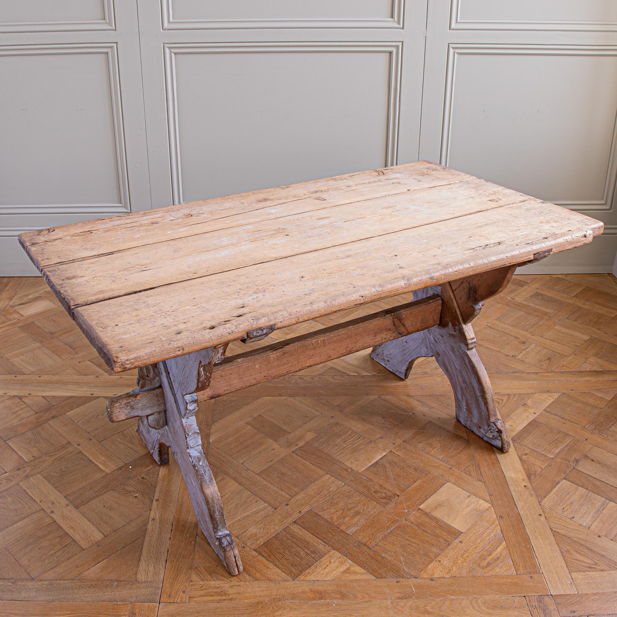 Antique Rustic Swedish Farm House Table With Chalk Blue Patina Circa 1860 For Sale 1