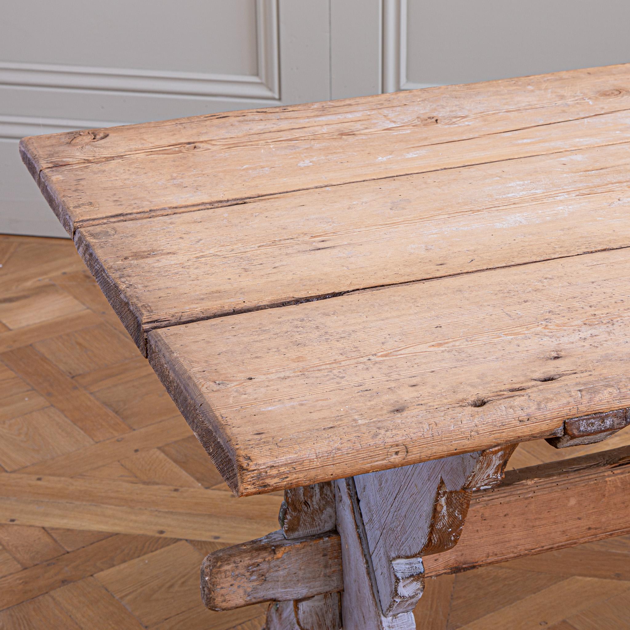 Antique Rustic Swedish Farm House Table With Chalk Blue Patina Circa 1860 For Sale 2