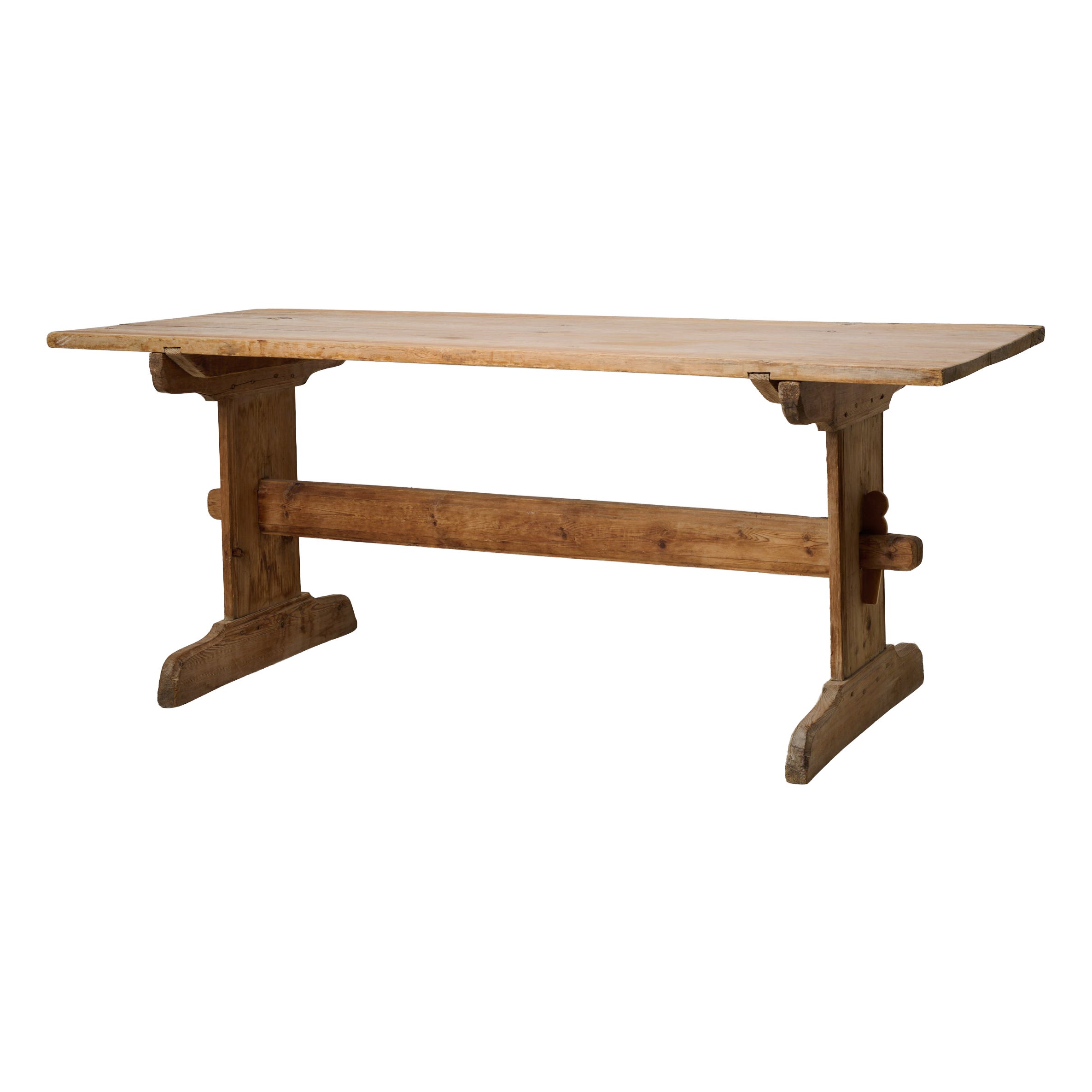 Antique Rustic Swedish Trestle Dining Table or Work Table in Original Condition