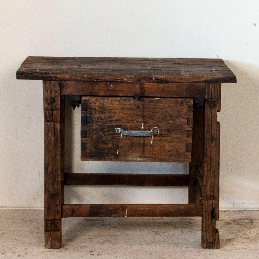 Antique Rustic Swedish Work Table with Large Single Drawer In Good Condition In Round Top, TX