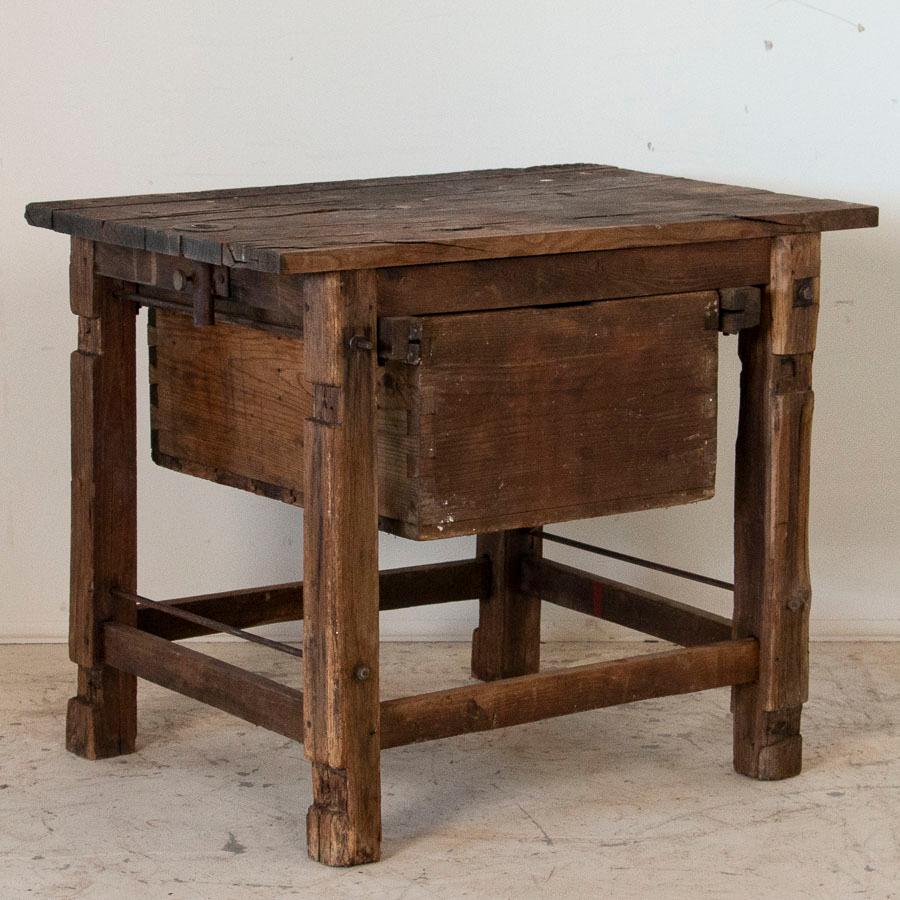 Antique Rustic Swedish Work Table with Large Single Drawer 2