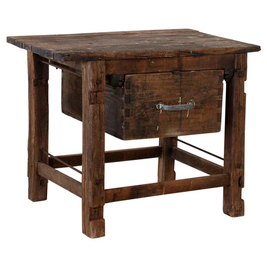 Antique Rustic Swedish Work Table with Large Single Drawer