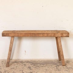 Antique Rustic Thick Slab Top Wood Console Table with Square Splay Legs