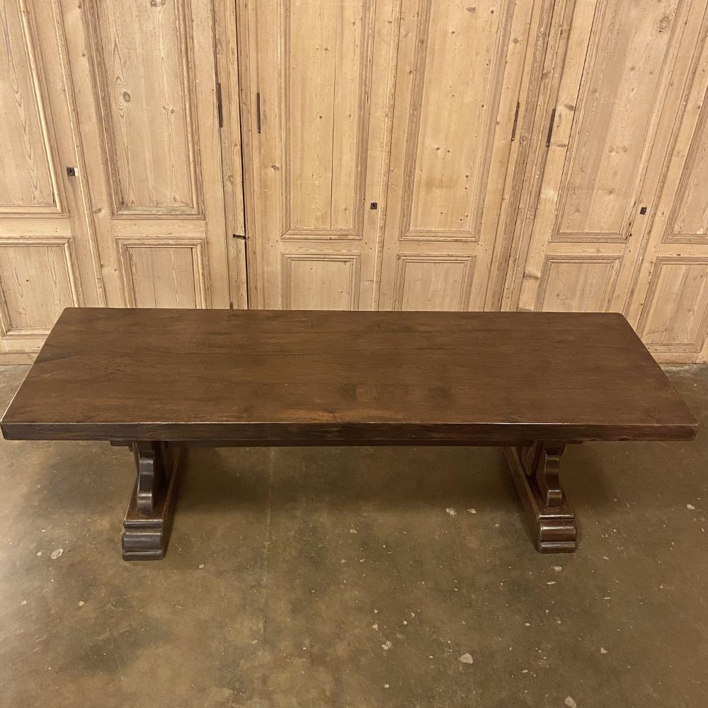 French Antique Rustic Trestle Table includes Two Benches