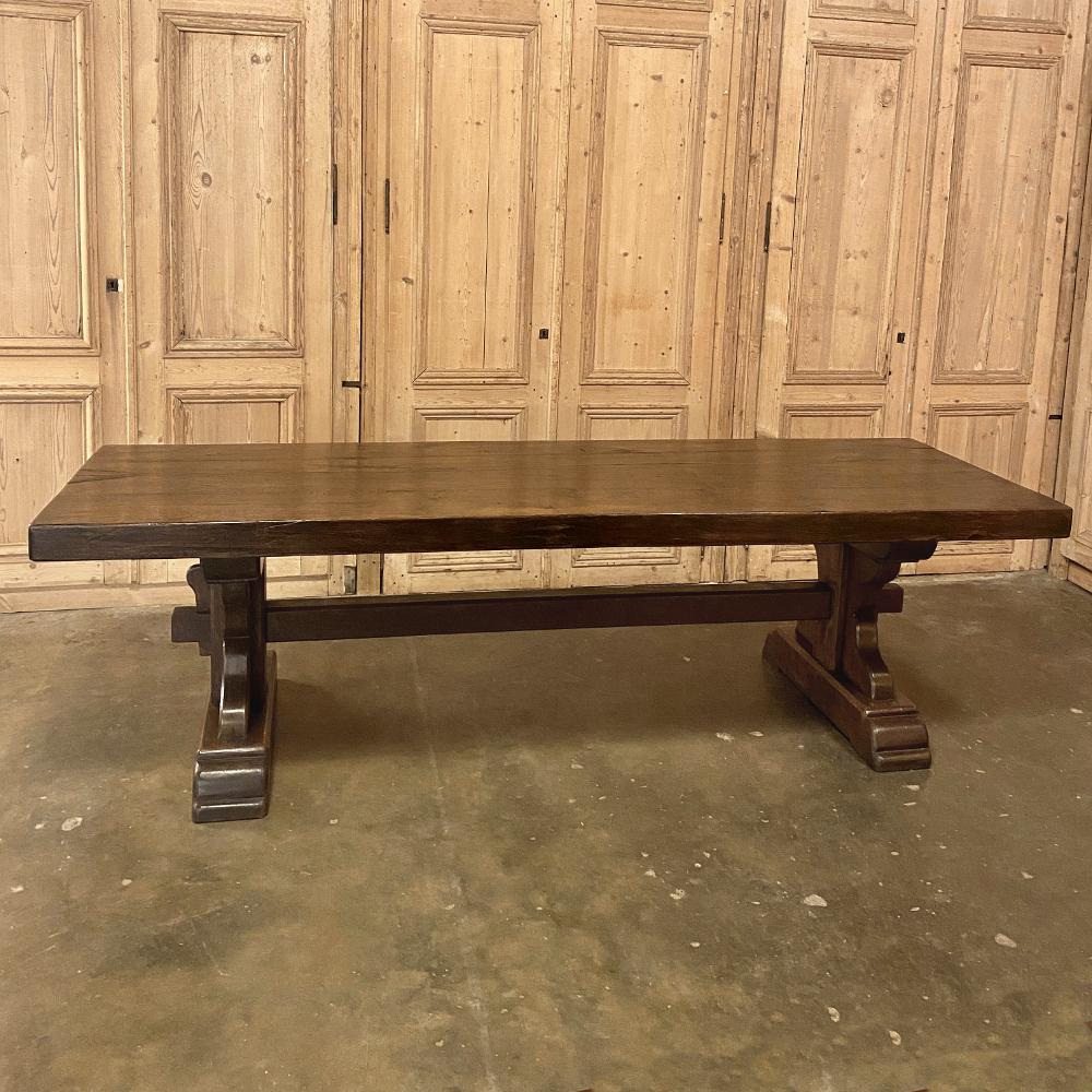 Hand-Crafted Antique Rustic Trestle Table includes Two Benches